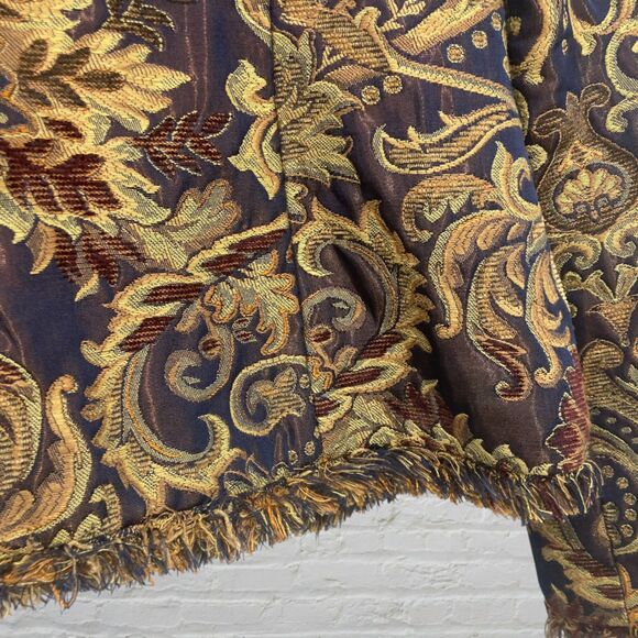 ICE Tapestry Brocade Jacket Size 12 Fringe Gold Navy Baroque Jeweled Buttons - Picture 9 of 16